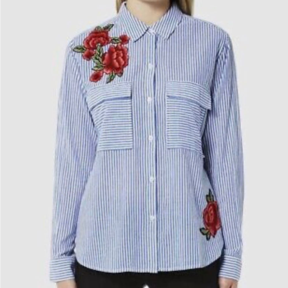 Rails Frances Stripe Banker Floral Patches Button Down Shirt